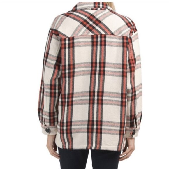 LUCKY BRAND Red Ivory Plaid Oversized Shirt Jacket Shacket Small - Picture 2 of 12